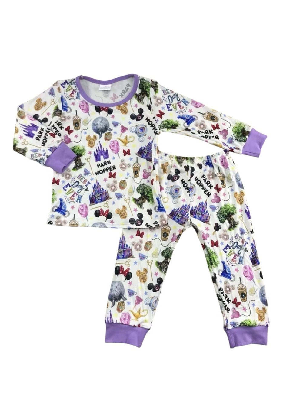 NWT Disney Parks Theme Park Hopper Print Bamboo 2 Piece Long Sleeve Pajama Set